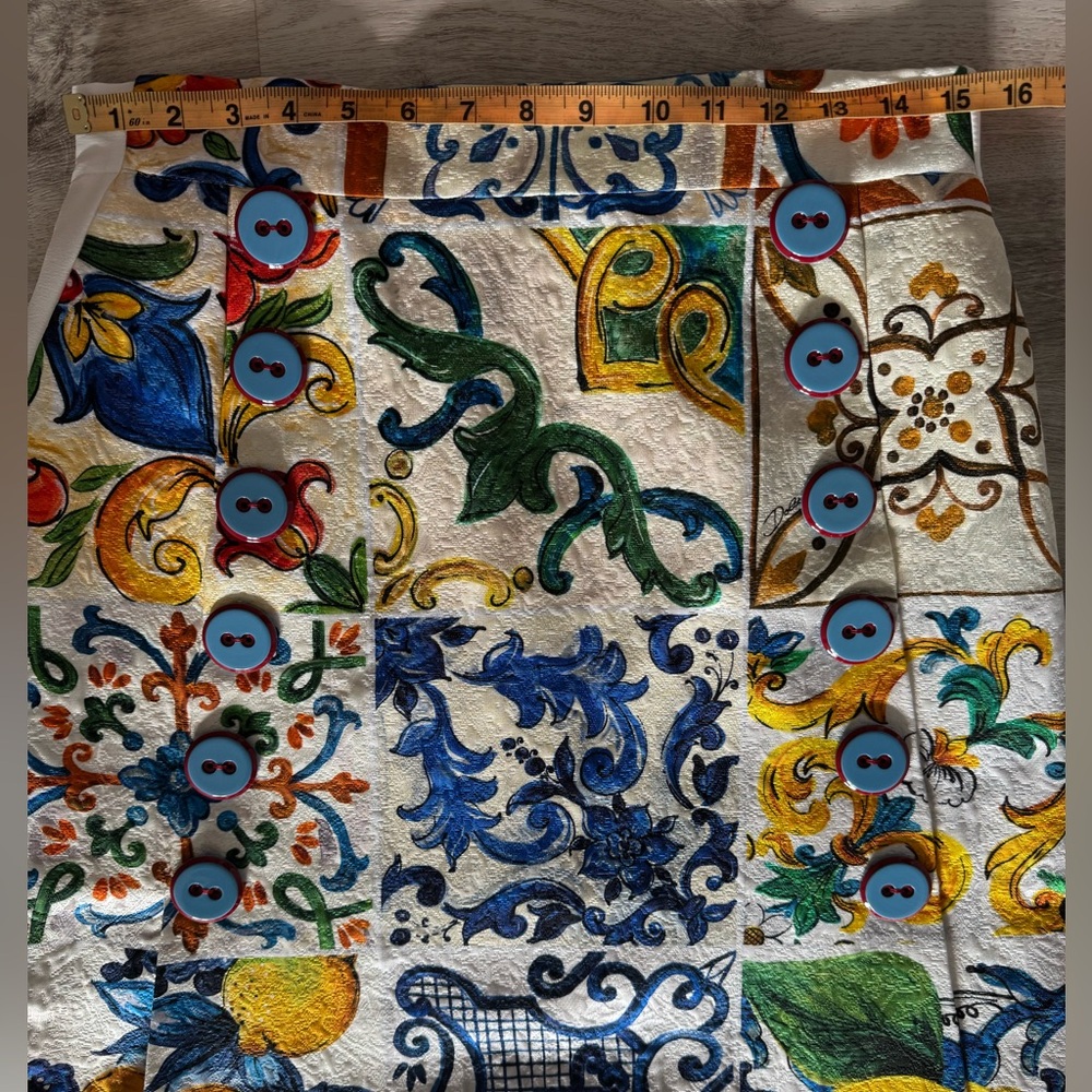 Dolce & Gabbana Majolica Lemon Mediterranean Tile Print Silk Skirt ALTERED SzMED - Picture 10 of 16